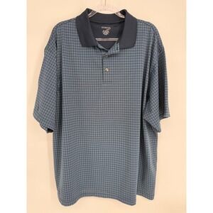 George Golf Mens Sz 2XL 50/52 Polo Shirt Navy Blue Grey Micro Grid Short Sleeve